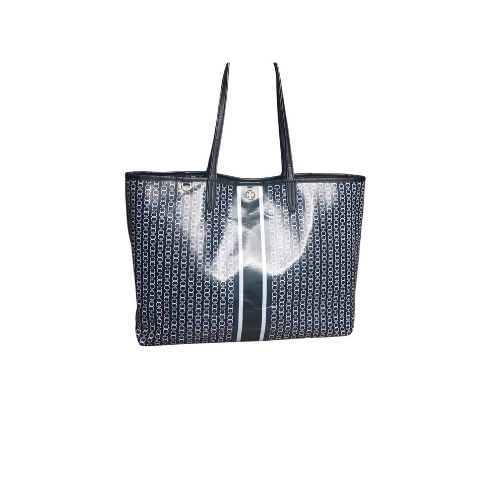 Tory Burch Gemini Link Tote Black Coated Canvas Large Shopper Bag - Picture 2 of 16